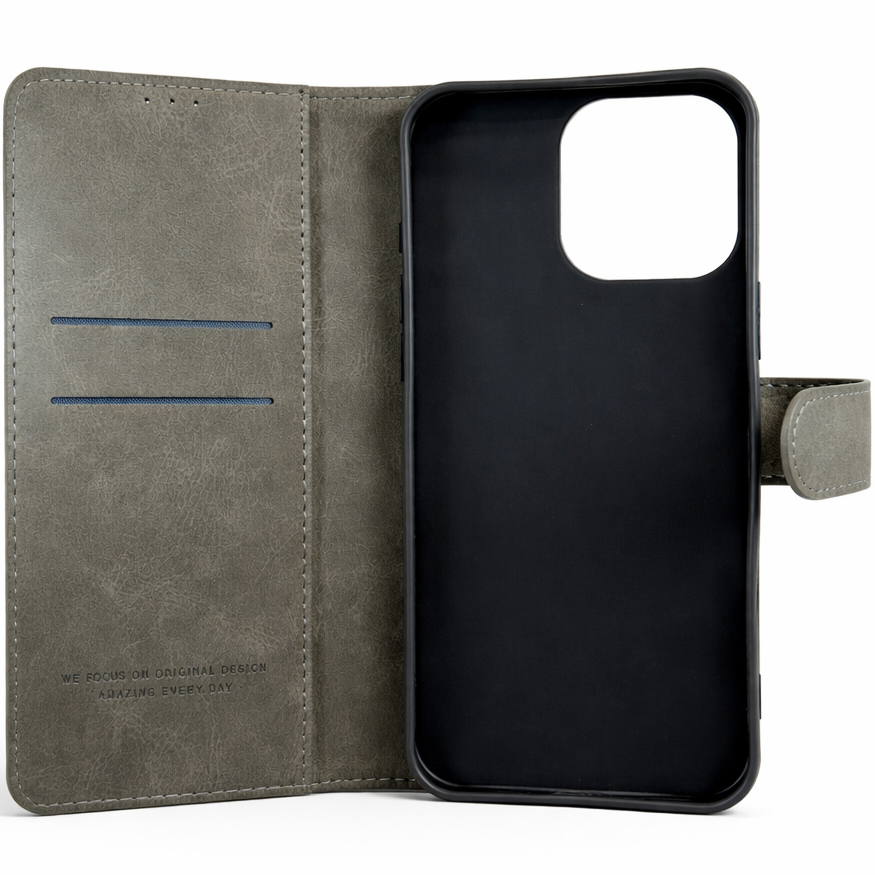 RichBoss Leather Folio Case for iPhone 16 Pro Max - Grey