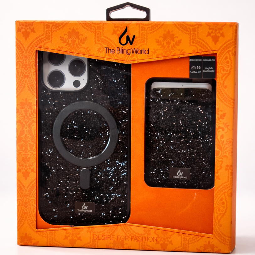The Bling World iPhone 16 Pro Max Case with Card Holder Black