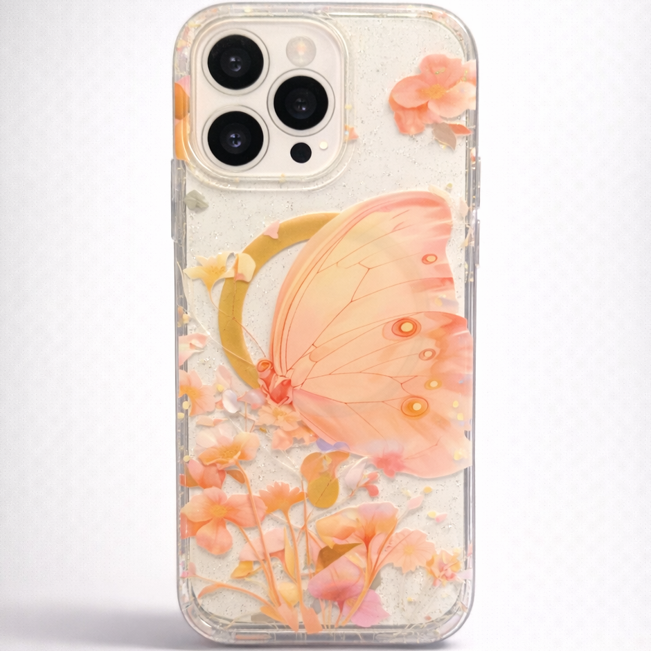 Gardenia Mag iPhone 16 Pro Case Peach Butterfly
