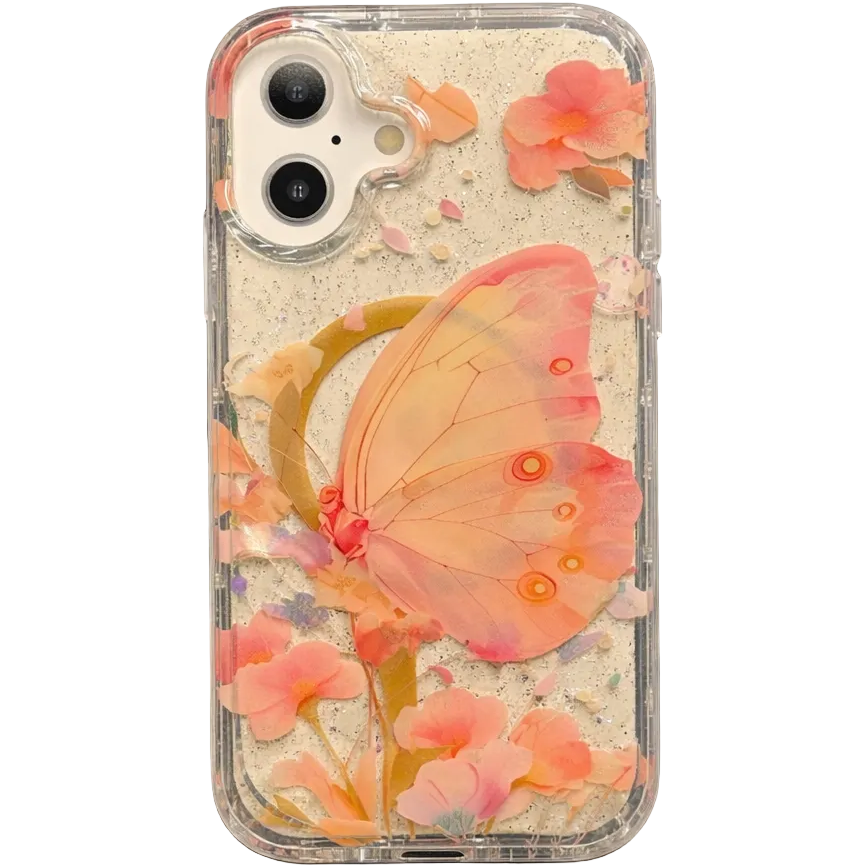 Gardenia Mag iPhone 16 Case Peach Butterfly