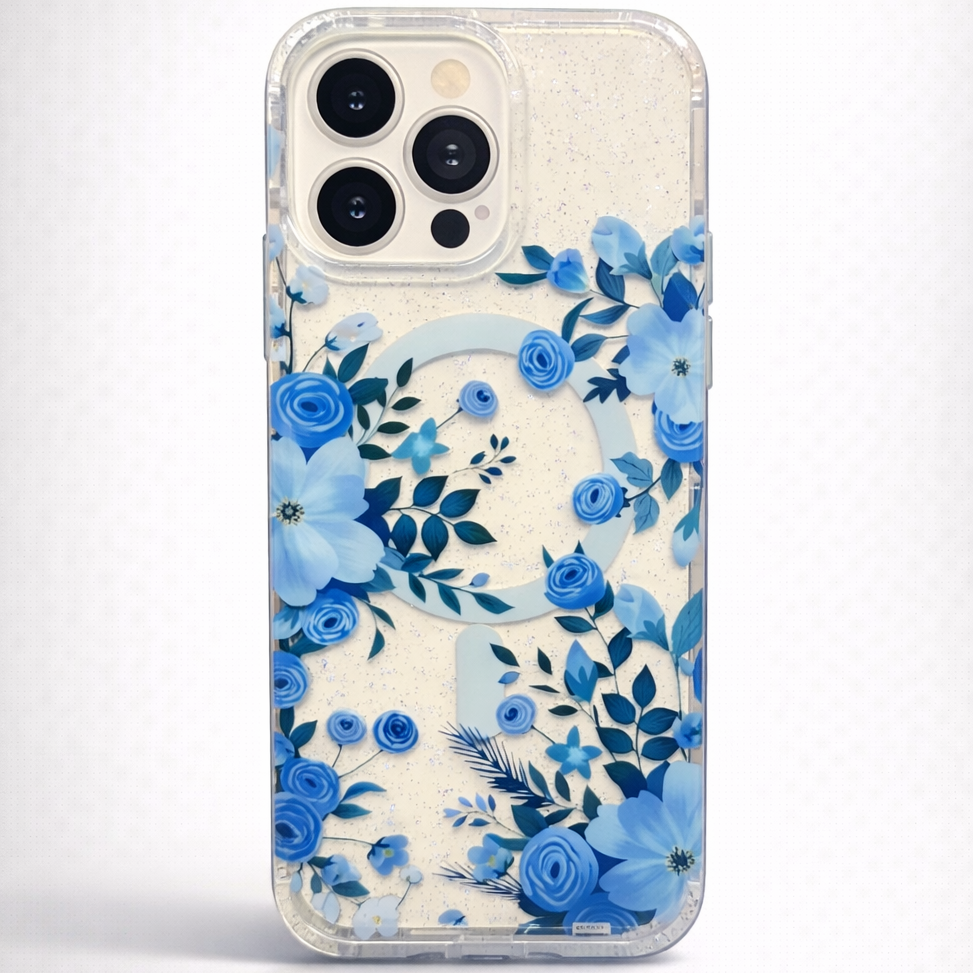 Gardenia Mag iPhone 15 Pro Max Case Blue Floral