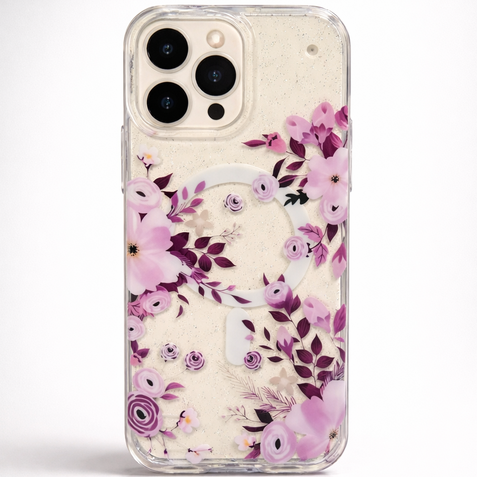 Gardenia Mag iPhone 15 Pro Case Purple Petals