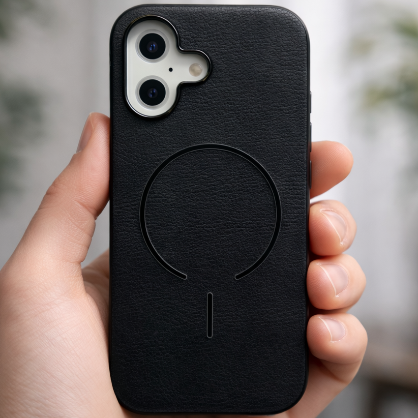 MagElite Leather Case for iPhone 16 - Black