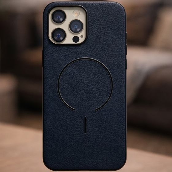 MagElite Leather Case for iPhone 15 Pro Max - Navy Blue
