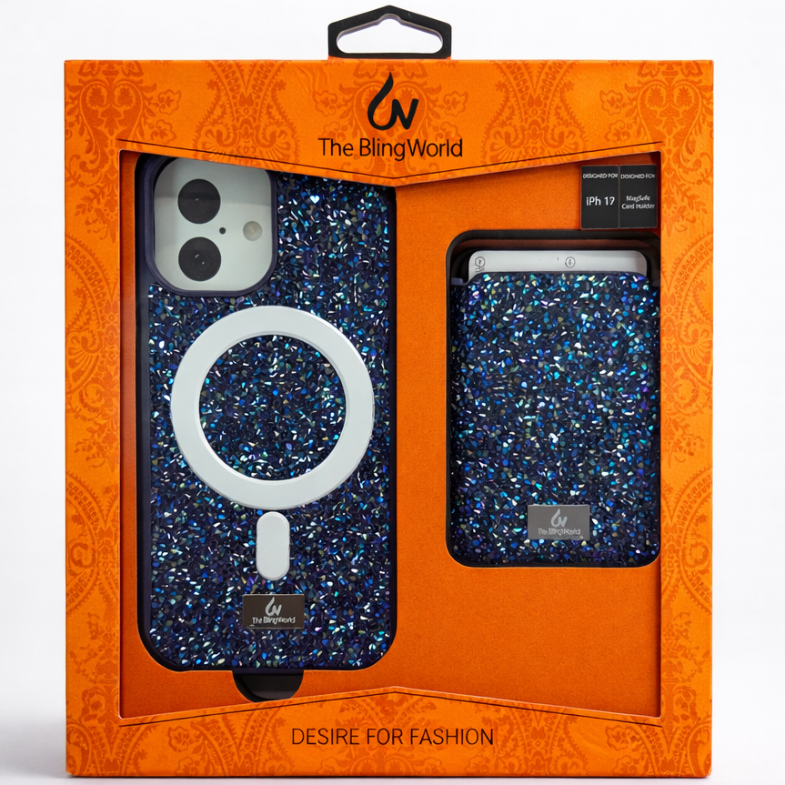 The Bling World iPhone 17 Case with Card Holder Purple
