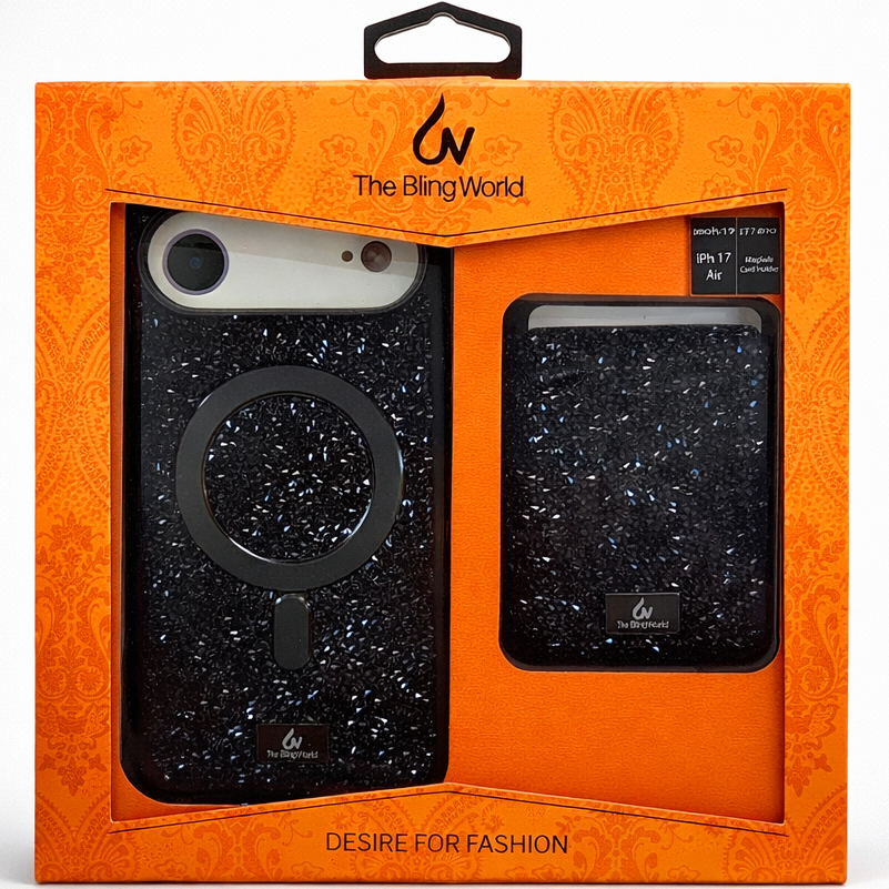 The Bling World iPhone 17 Air Case with Card Holder Black