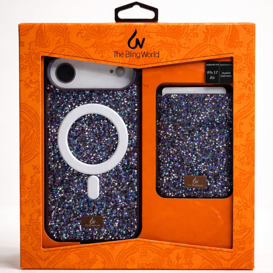 The Bling World iPhone 17 Air Case with Card Holder Purple