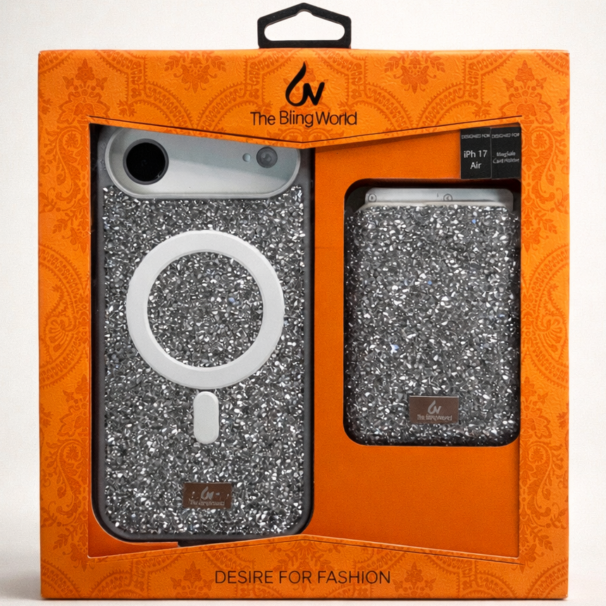 The Bling World iPhone 17 Air Case with Card Holder Silver