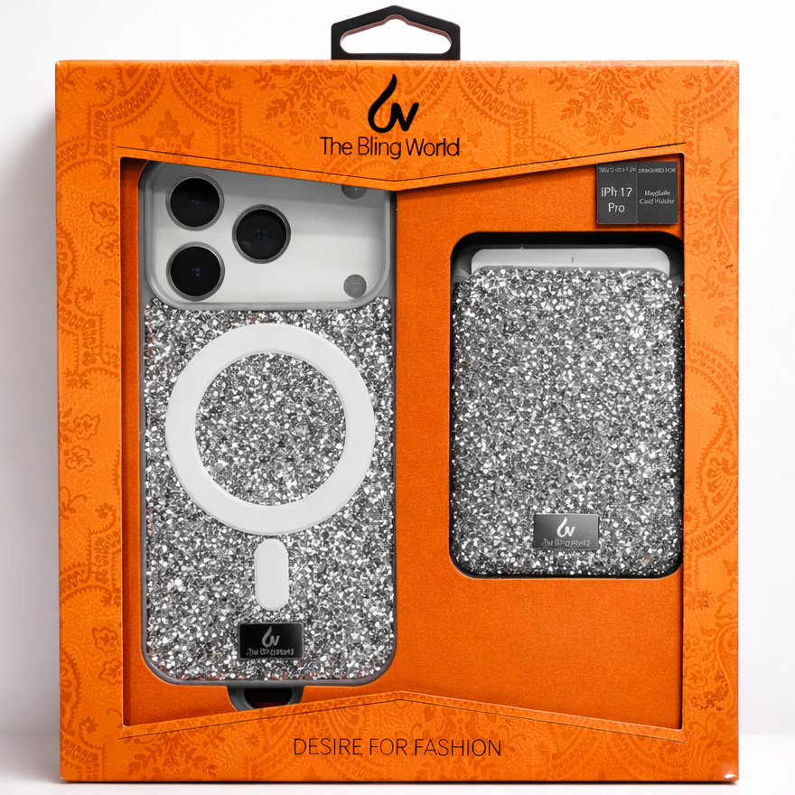 The Bling World iPhone 17 Pro Case with Card Holder Silver