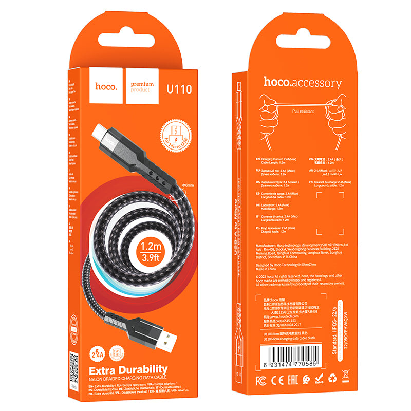 HOCO U110 Micro charging data cable black