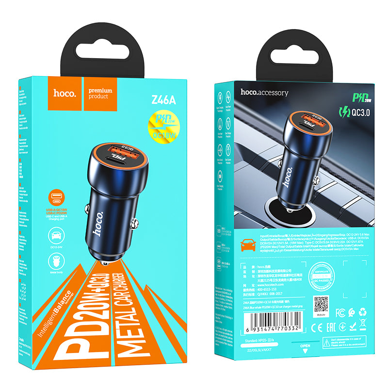 HOCO Z46A Blue whale PD20W+QC3.0 car charger sapphire blue