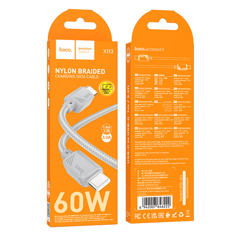 HOCO X113 Beneficio 60W charging data cable C to C gray