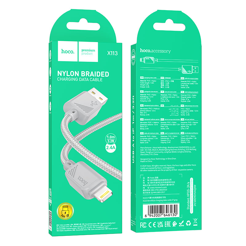 HOCO X113 Beneficio charging data cable iP gray