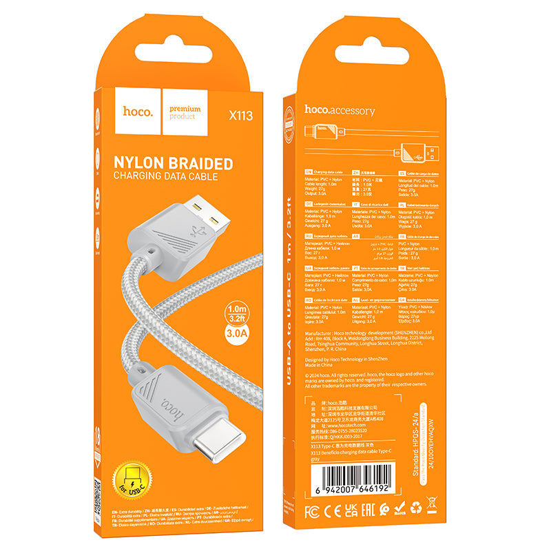 HOCO X113 Beneficio charging data cable Type-C gray