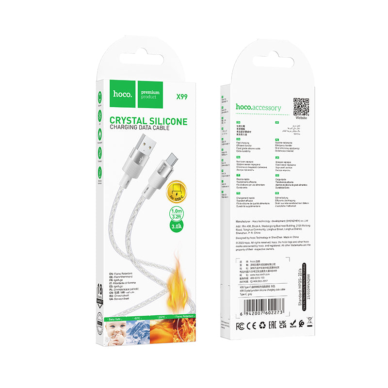 HOCO X99 Crystal junction silicone charging data cable Type-C gray