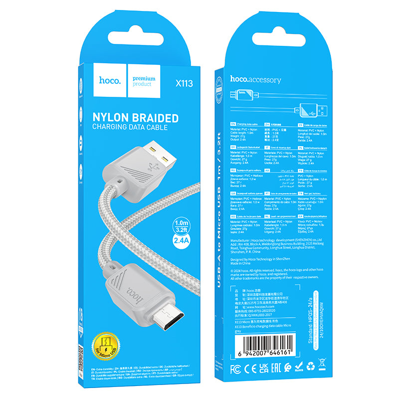HOCO X113 Beneficio charging data cable Micro gray
