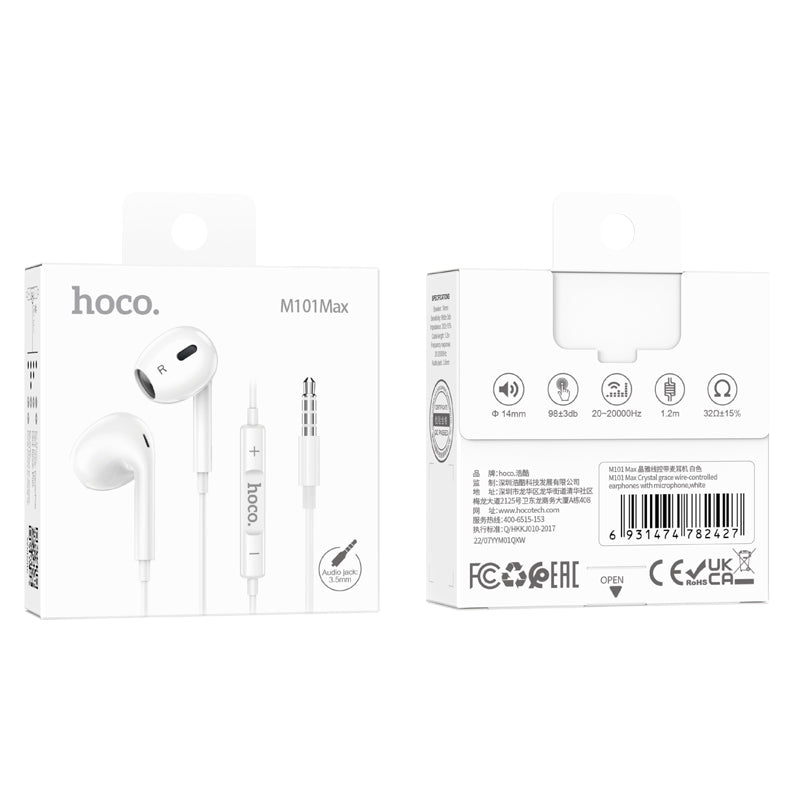 HOCO M101 Max Crystal grace Type-C wire-controled digital earphones with microphone white