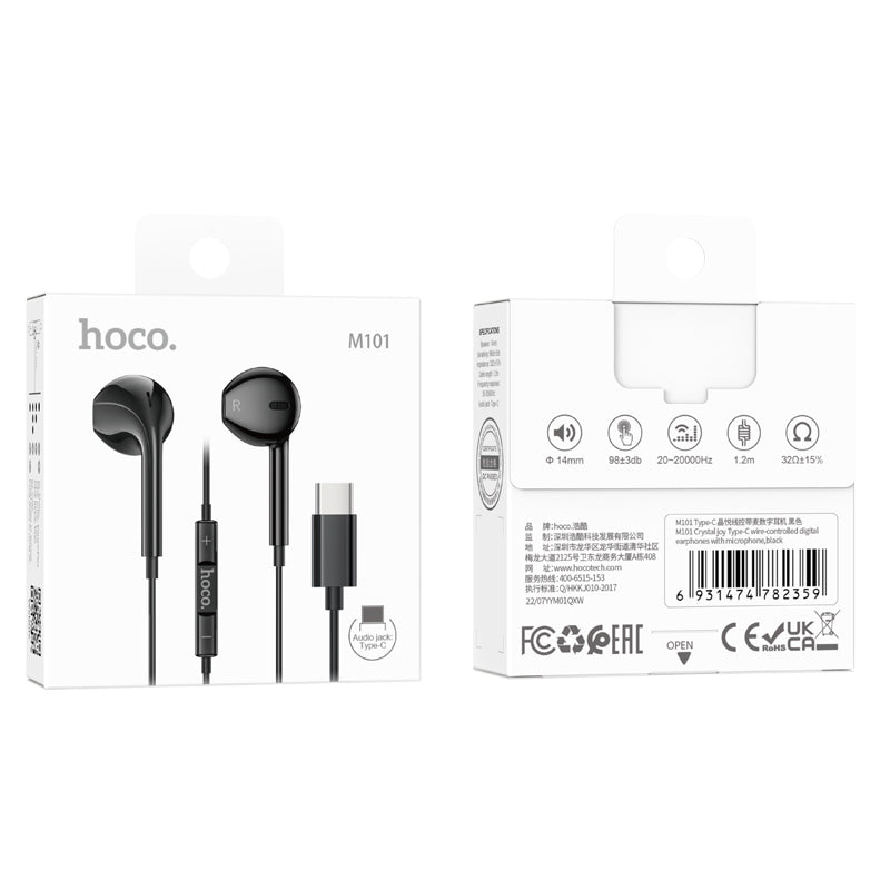 HOCO M101 Pro Crystal sound Type-C wire-controlled digital earphones with microphone Black