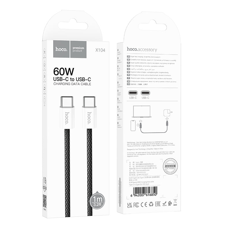 HOCO X104 Source 60W charging data cable Type-C to Type-C(L=1M) black