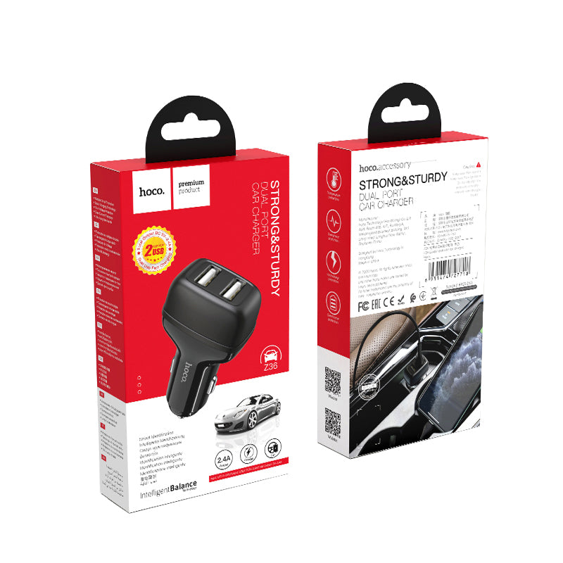 HOCO Z36 Leader 2.4A dual port car charger Black