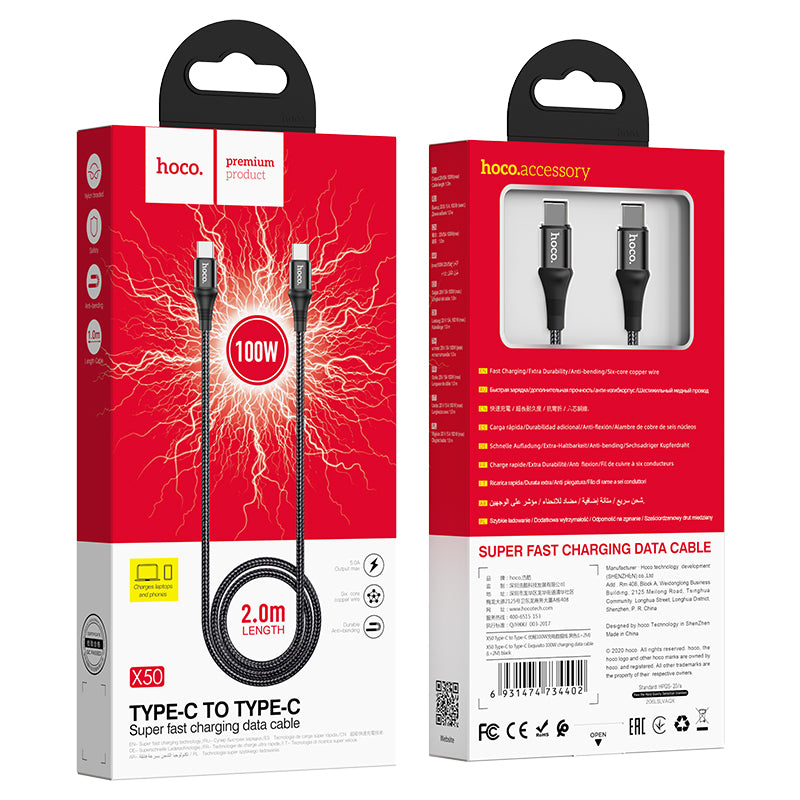 HOCO X50 Type-C to Type-C Exquisito 100W charging data cable(L=2M) black