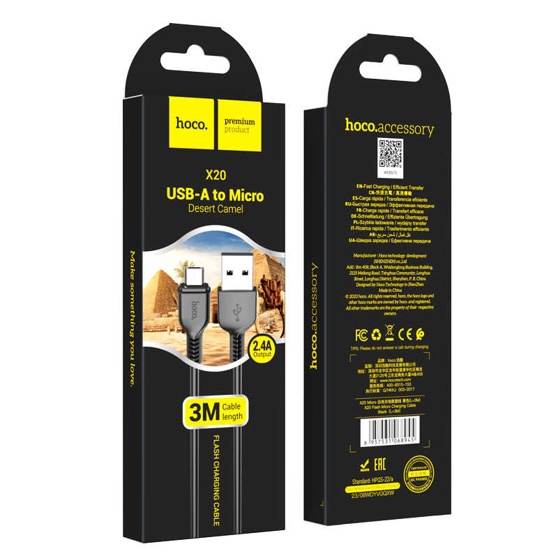 HOCO X20 Flash micro charging cable(L=3M) black