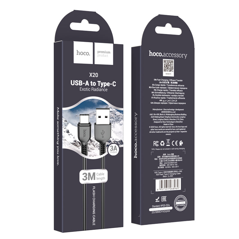 HOCO X20 Flash Type-C charging cable(L=3M) black