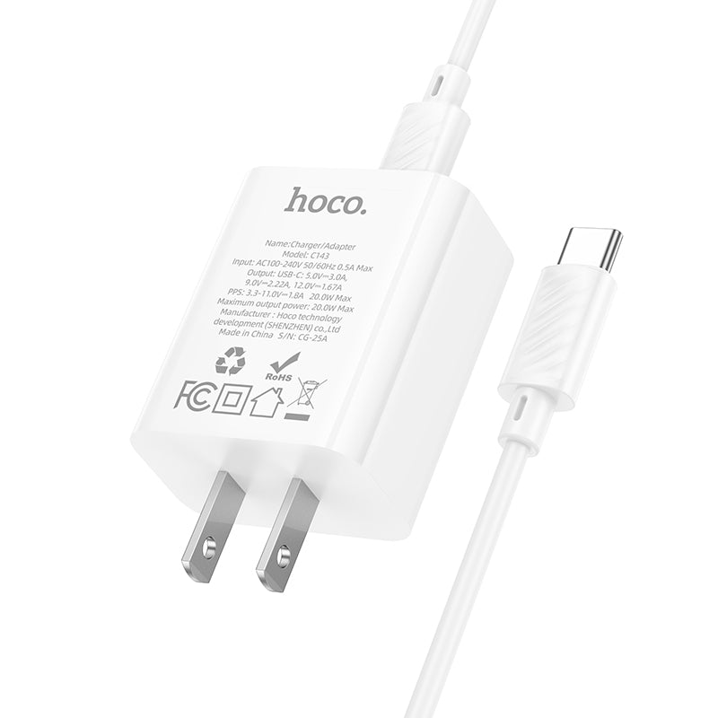HOCO C143 PD20W Charger + C To C Cable Combo