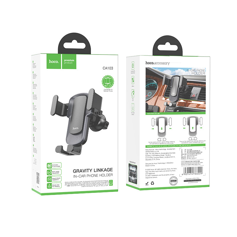 HOCO CA103 vertical and horizontal air outlet gravity car holder black metal gray