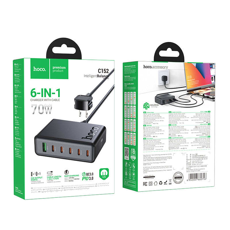 Hoco C152 6-IN-1 70W Charger With Cable Black
