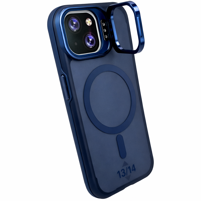 Dual Layer Camera Stand Case for iPhone 13/14 - Navy Blue