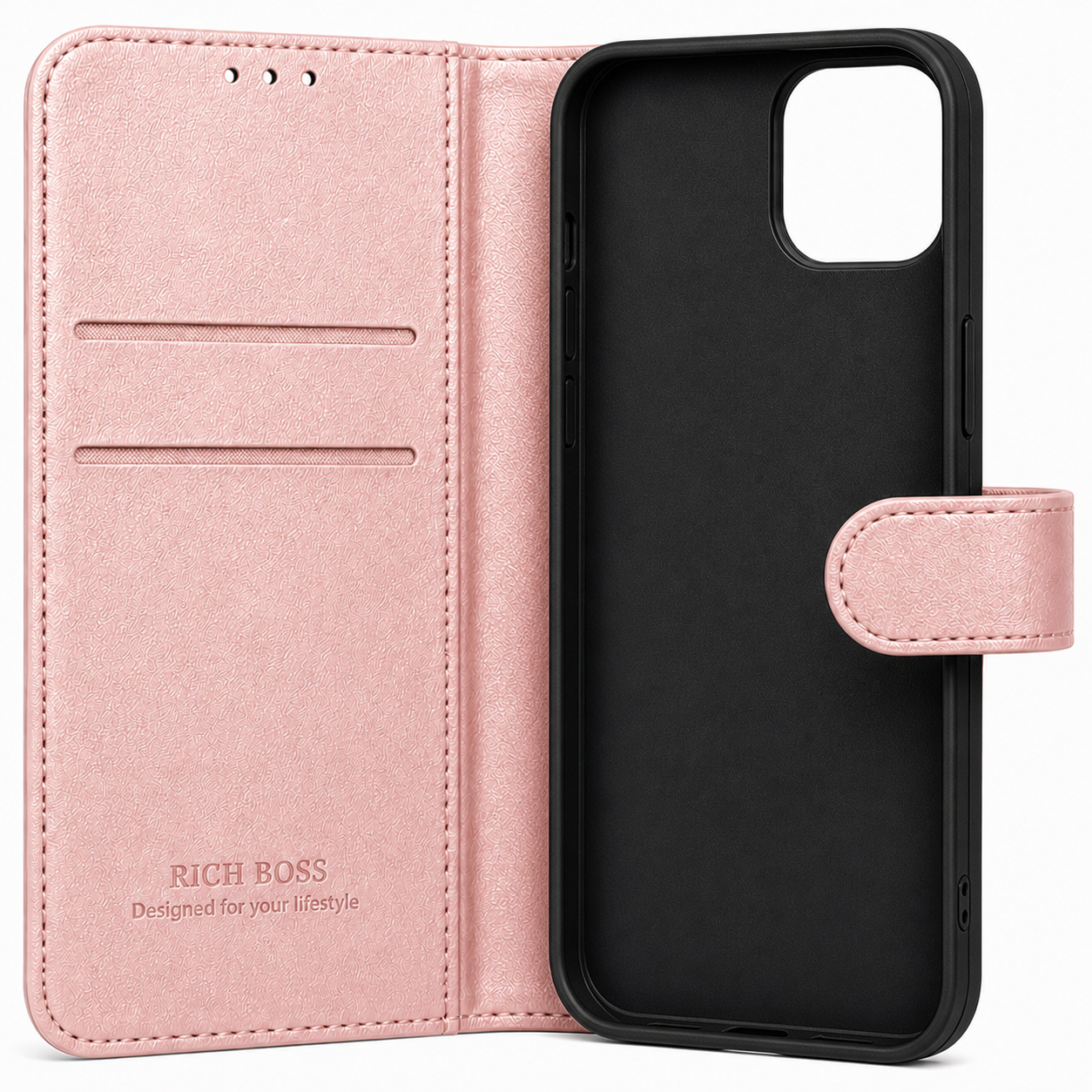 RichBoss Leather Folio Case for iPhone 13 Pro - Pink