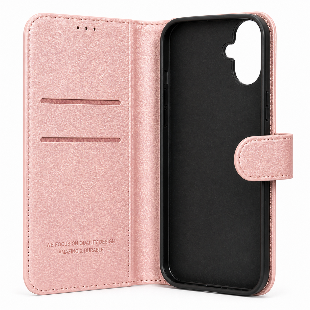 RichBoss Leather Folio Case for iPhone 16 Plus - Pink