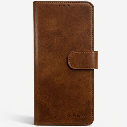 RichBoss Leather Folio Case for iPhone 16 - Brown
