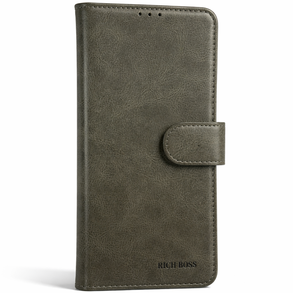 RichBoss Leather Folio Case for iPhone 16 - Grey