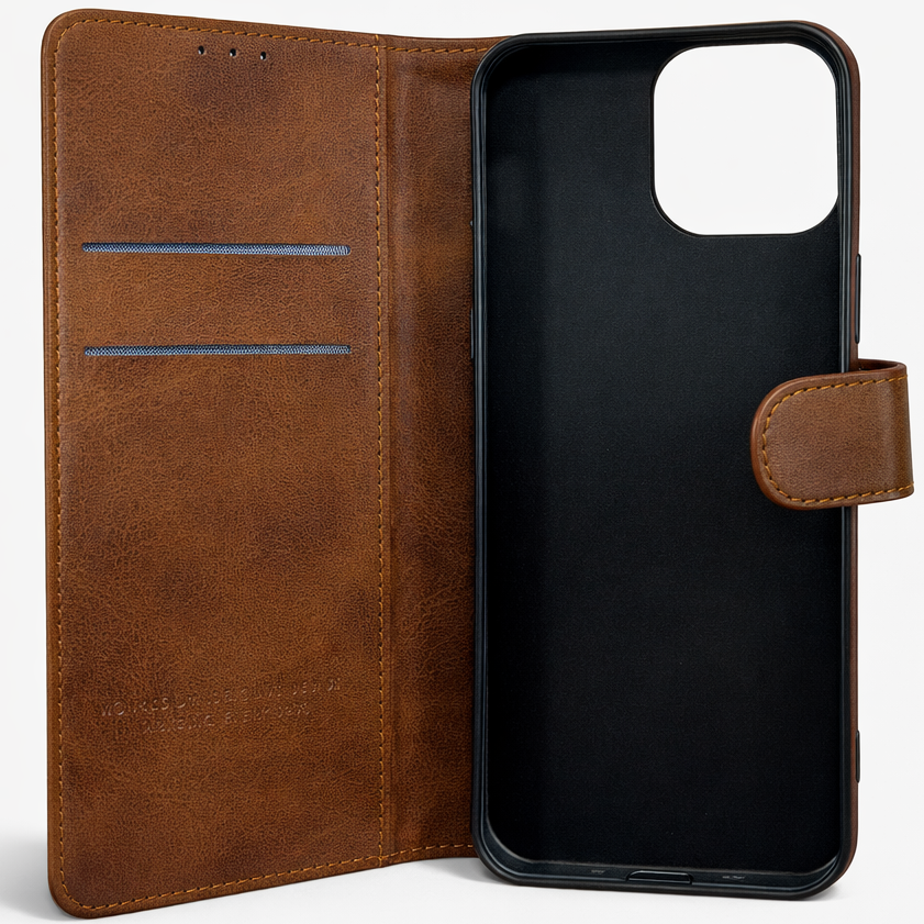 RichBoss Leather Folio Case for iPhone 16 Pro Max - Brown