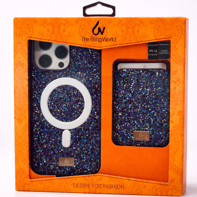 The Bling World iPhone 16 Pro Max Case with Card Holder Purple
