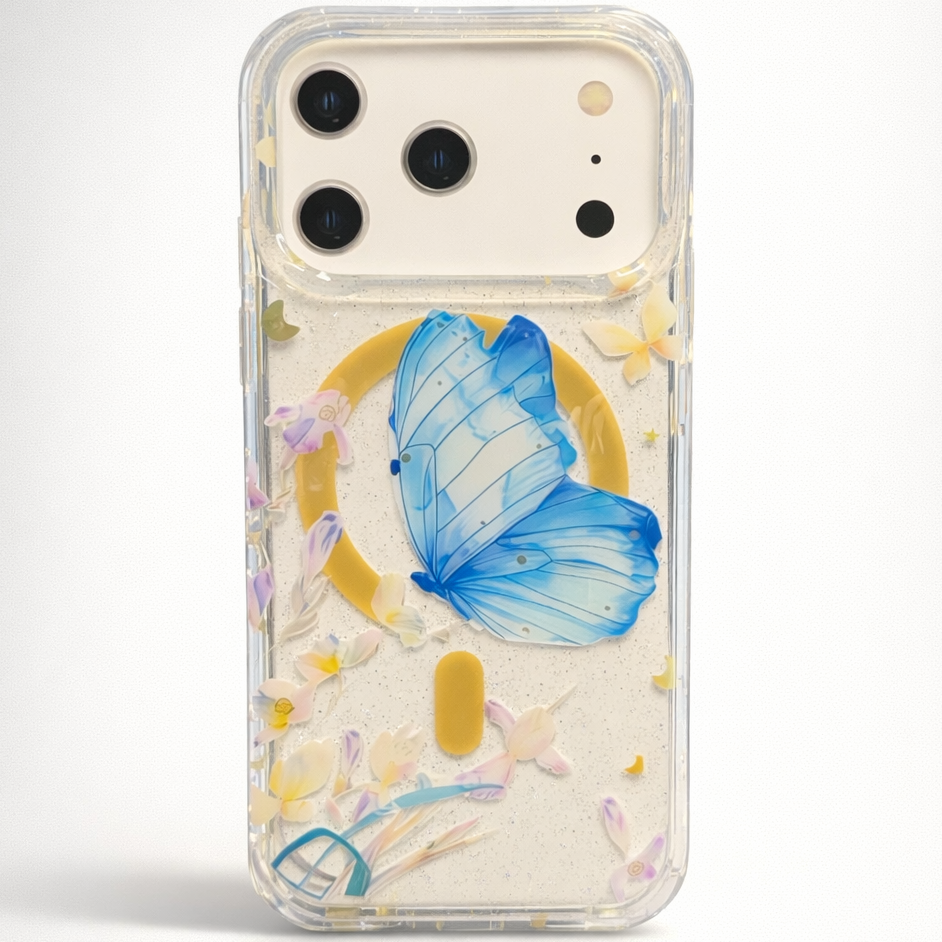 Gardenia Mag iPhone 17 Pro Case Blue Butterfly