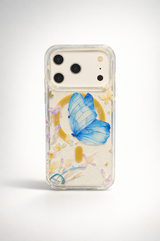 Gardenia Mag iPhone 17 Pro Case Blue Butterfly