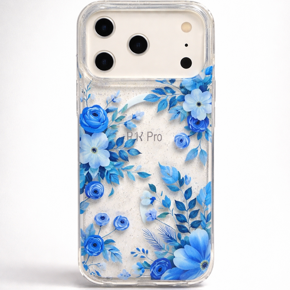 Gardenia Mag iPhone 17 Pro Case Blue Floral