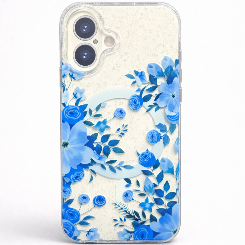 Gardenia Mag iPhone 16 Case Blue Floral