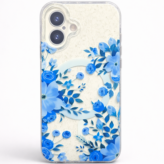 Gardenia Mag iPhone 16 Case Blue Floral