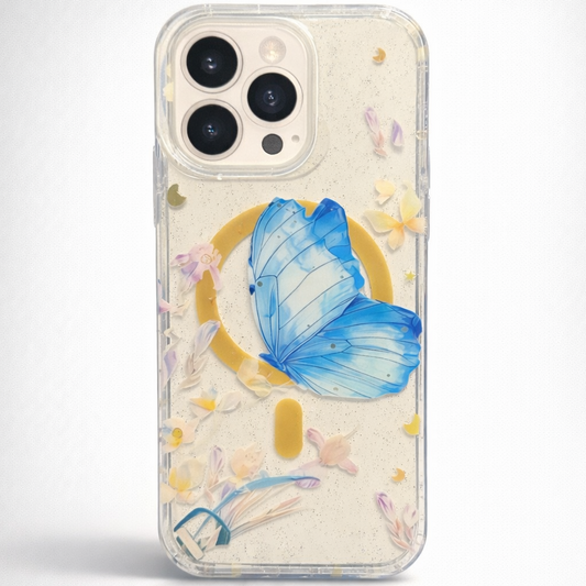 Gardenia Mag iPhone 15 Pro Case Blue Butterfly