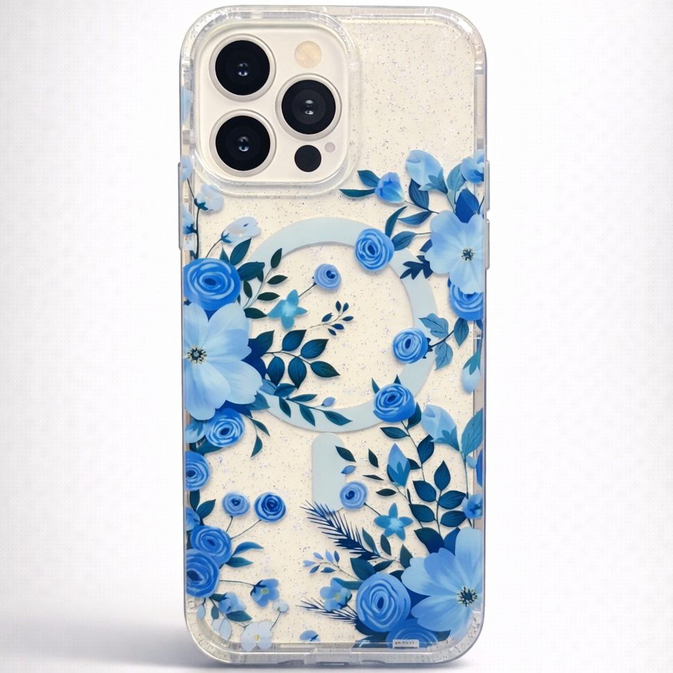 Gardenia Mag iPhone 15 Pro Case Blue Floral