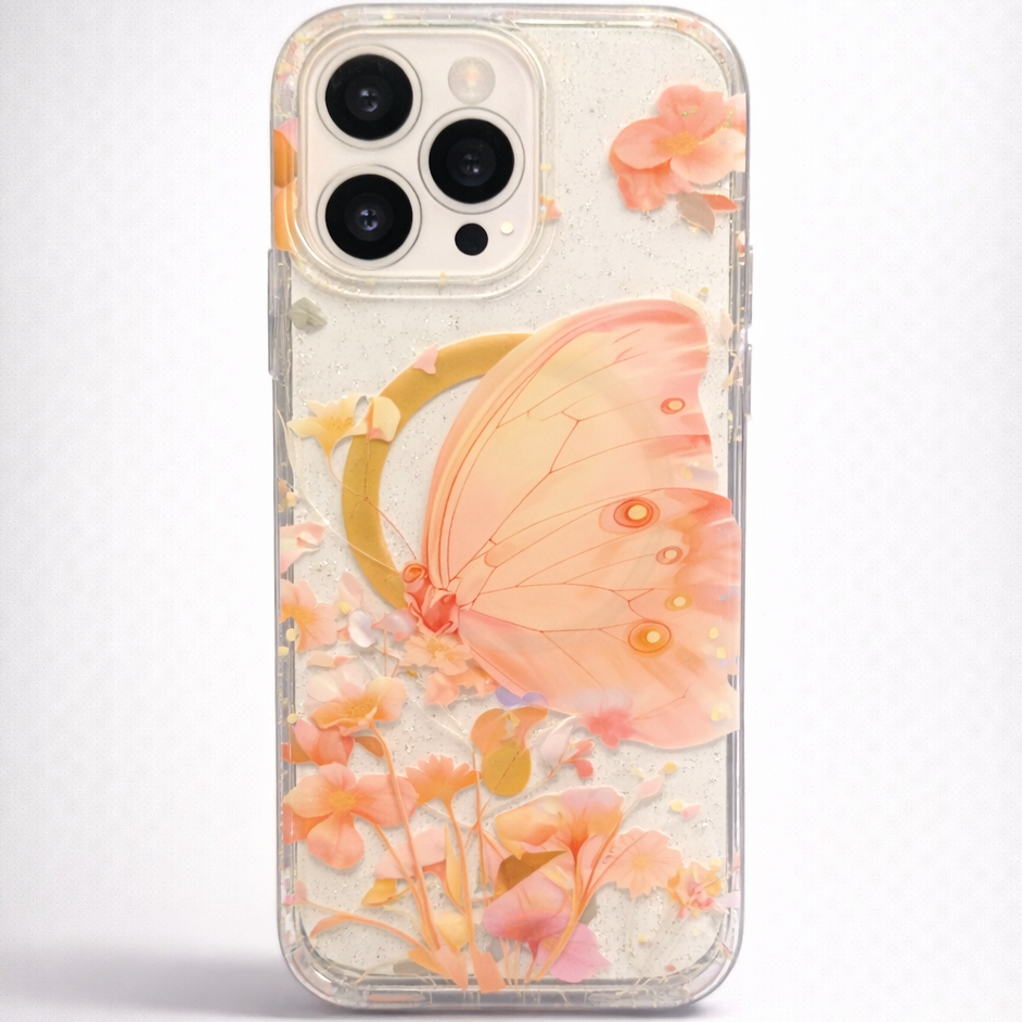 Gardenia Mag iPhone 15 Pro Case Peach Butterfly