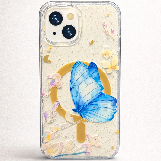 Gardenia Mag iPhone 15 Case Blue Butterfly