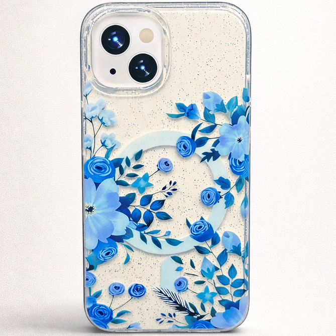 Gardenia Mag iPhone 15 Case Blue Floral