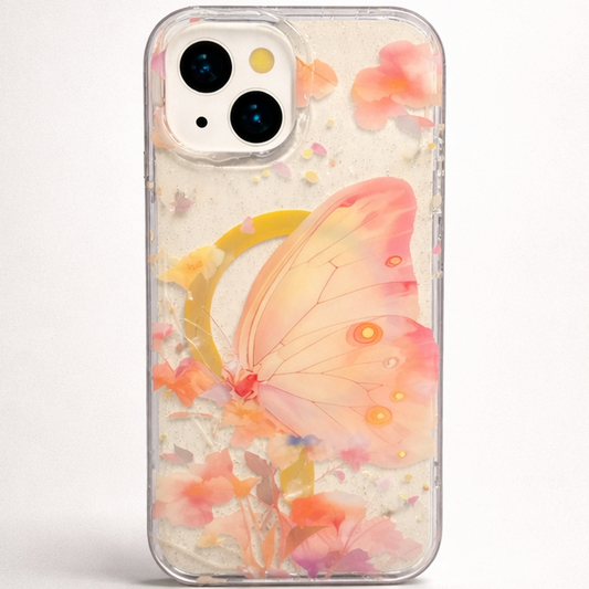 Gardenia Mag iPhone 15 Case Peach Butterfly