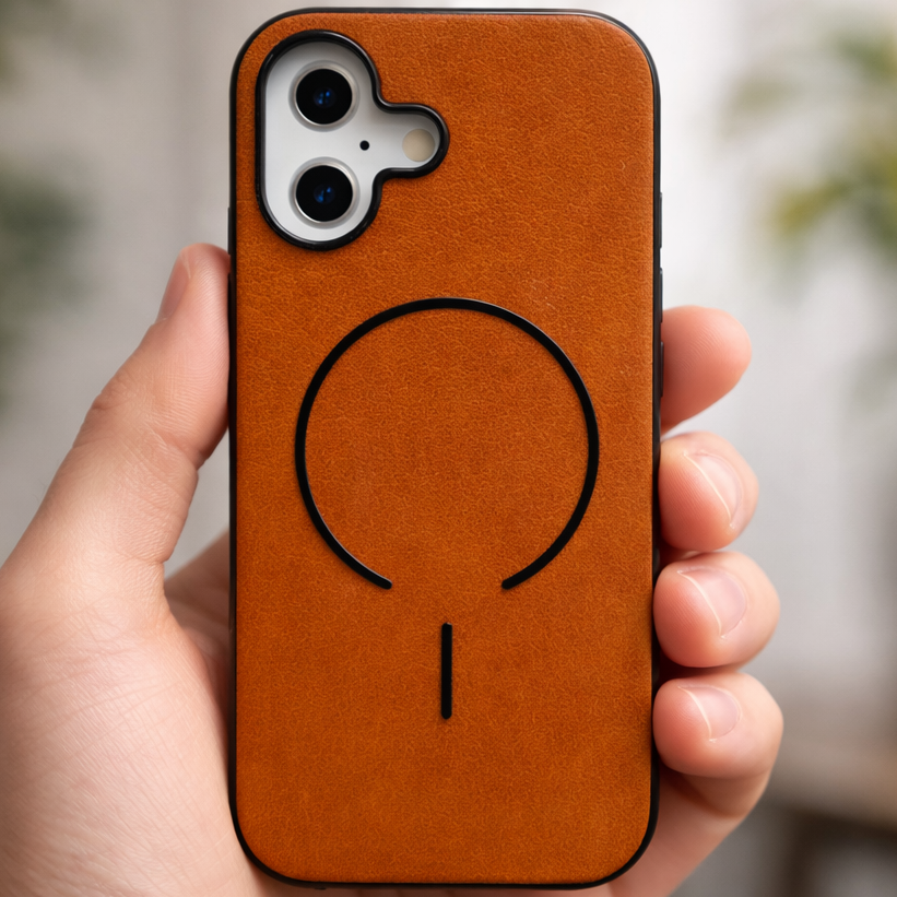 MagElite Leather Case for iPhone 16 - Orange
