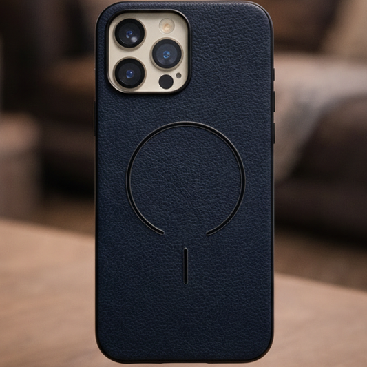 MagElite Leather Case for iPhone 15 Pro - Navy Blue